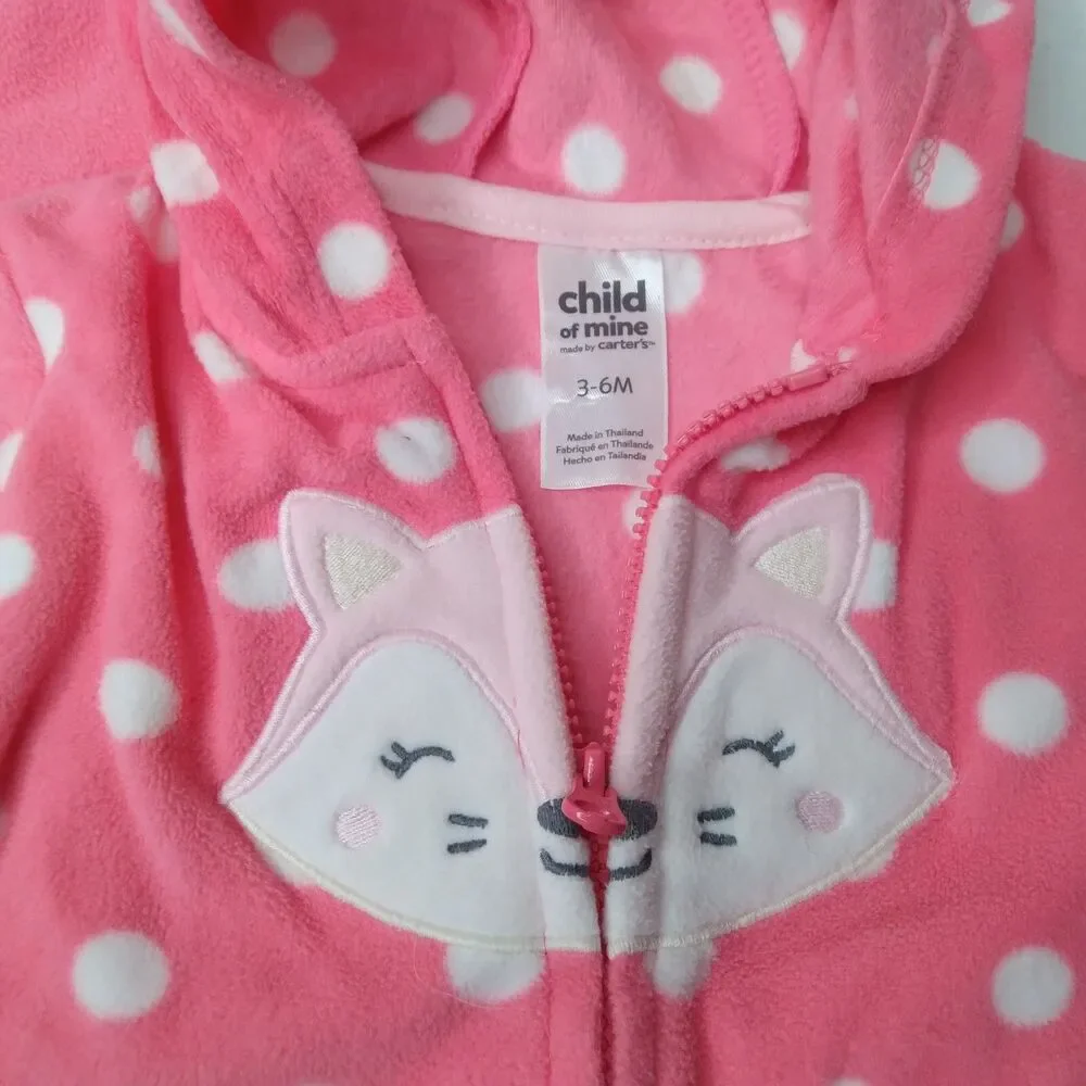 Baby Girl Kitten Outfit 3 6 mon Polka Dot Carters Warm Soft Fleece Jacket Pants